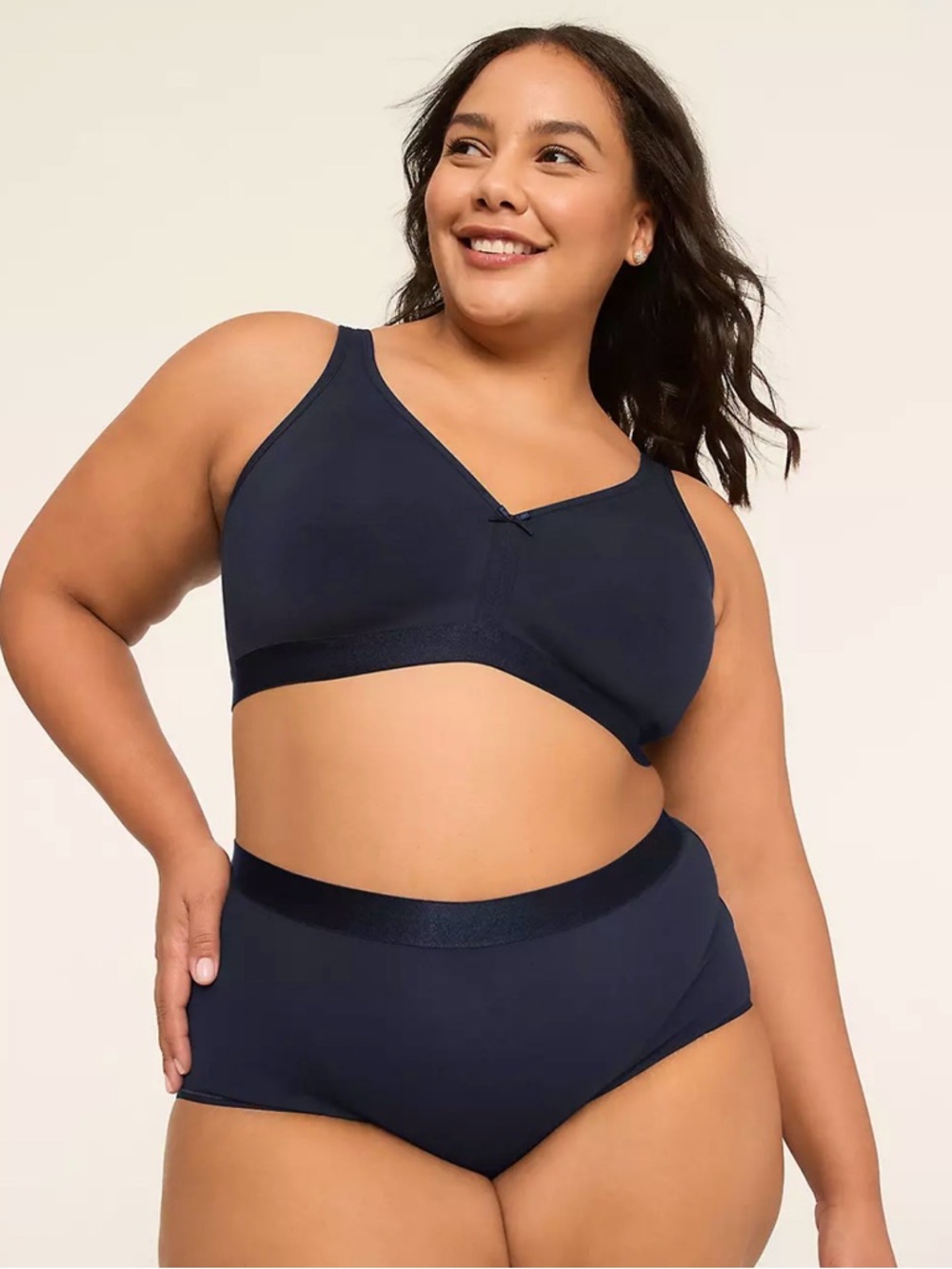 Cacique Cotton Lightly Lined No Wire Bra 46DD Navy Blue Comfort Full Coverage